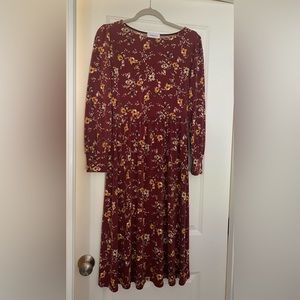 Stylist fall/winter midi dress maroon/yellow/blue flowers